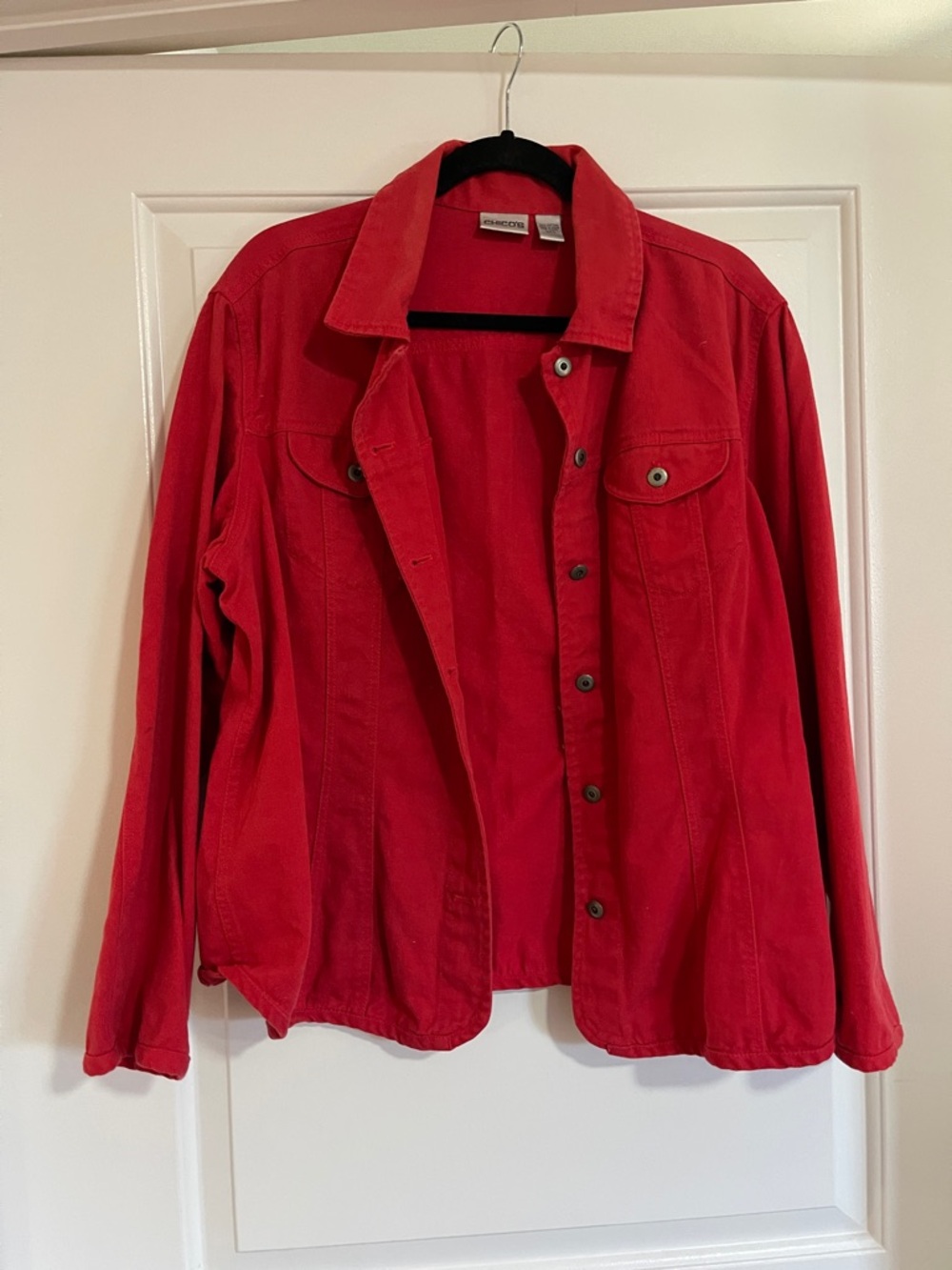 Chico's Red Denim Button-Front Jean Jacket - Size 3/XL